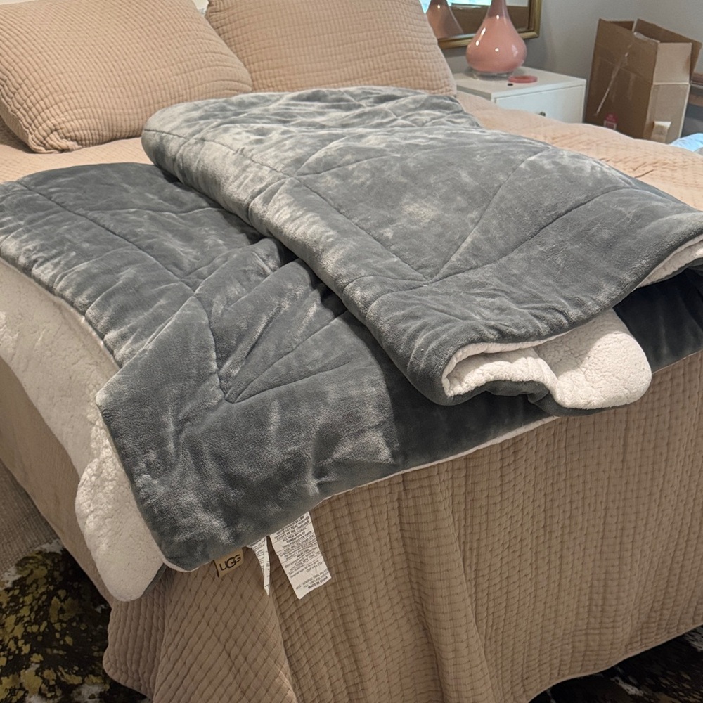 UGG Gray Sherpa Blanket 90” x 92”